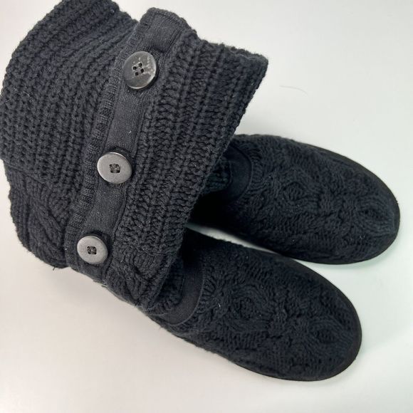 UGG Australia Boots Women's Sz 7 Black Gray Buttons Foldover Cable Knit - Picture 13 of 16